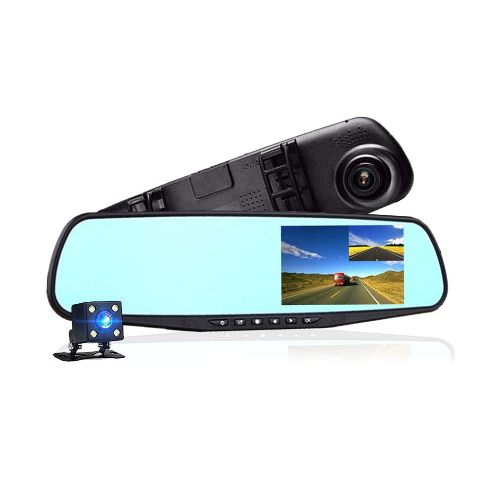 Espelho Retrovisor Lcd Colorido de 4,3 com Câmera Frontal Full Hd e Câmera de Ré Kit