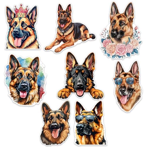 Image of German Shepherd Dog Sticker 8 Pcs (Large Size) Vinyl Stickers Laptop Waterproof Decal for Car Bumper Water Bottle Window Funny Party Birthday Decorations - Size 4 Inches