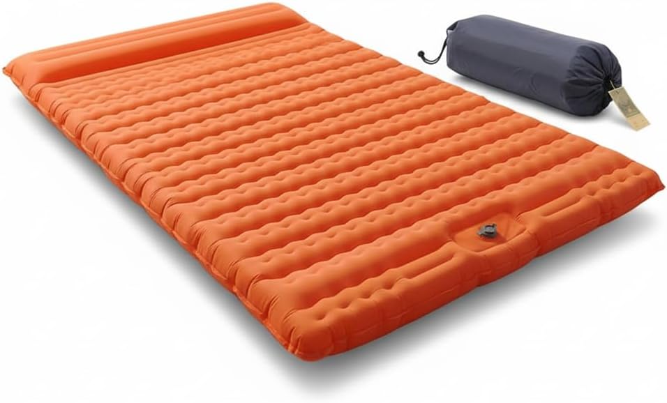 HI FINE CARE Double Camping Sleeping Pad 2 Percon, Ultralight Camping Mat with Pillow Built-in Foot Pump Inflatable Sleeping Pads Compact for Hiking Traveling Tent