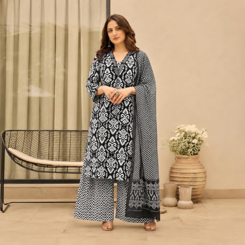 Image of J AND P J&P Women's Printed Rayon Kurta Set with Pant & Chanderi Dupatta