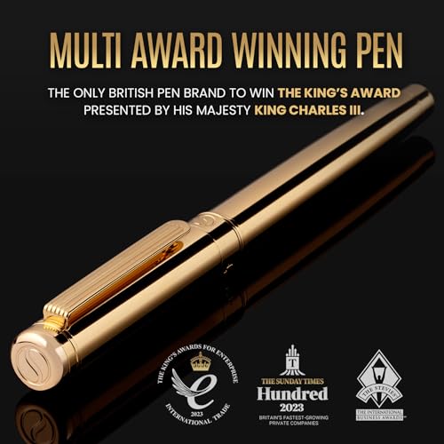 Image of Scriveiner Luxury Fountain Pen - Stunning Gold Pen, Real Gold Plating, Schmidt Gilded Nib (Fine), Converter, Best Pen Gift Set for Men & Women, Professional, Executive, Office, Nice Pens