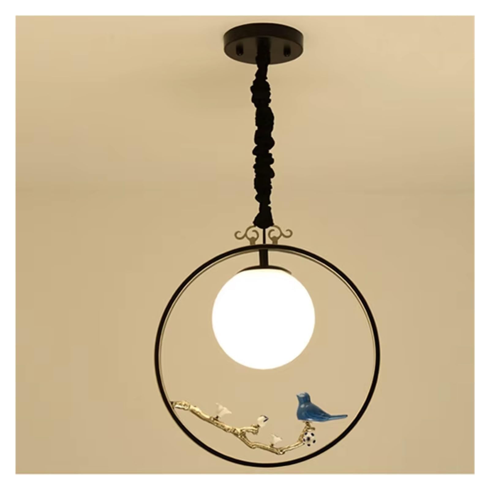 Lustre chinois oiseau de chambre suspension ronde en verre chic