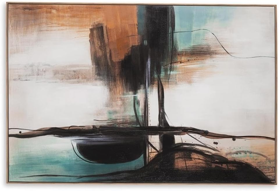 Brunonia 71" x 47" Abstract Canvas Wall Art in Black, Blue, and Orange