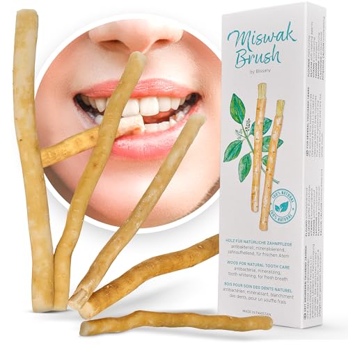 Brosse à dents Miswak de BLISSANY- brosse à dents Arabian traditionnelle, brosse à dents en bois, pour dents blanches naturelles, 5pcs