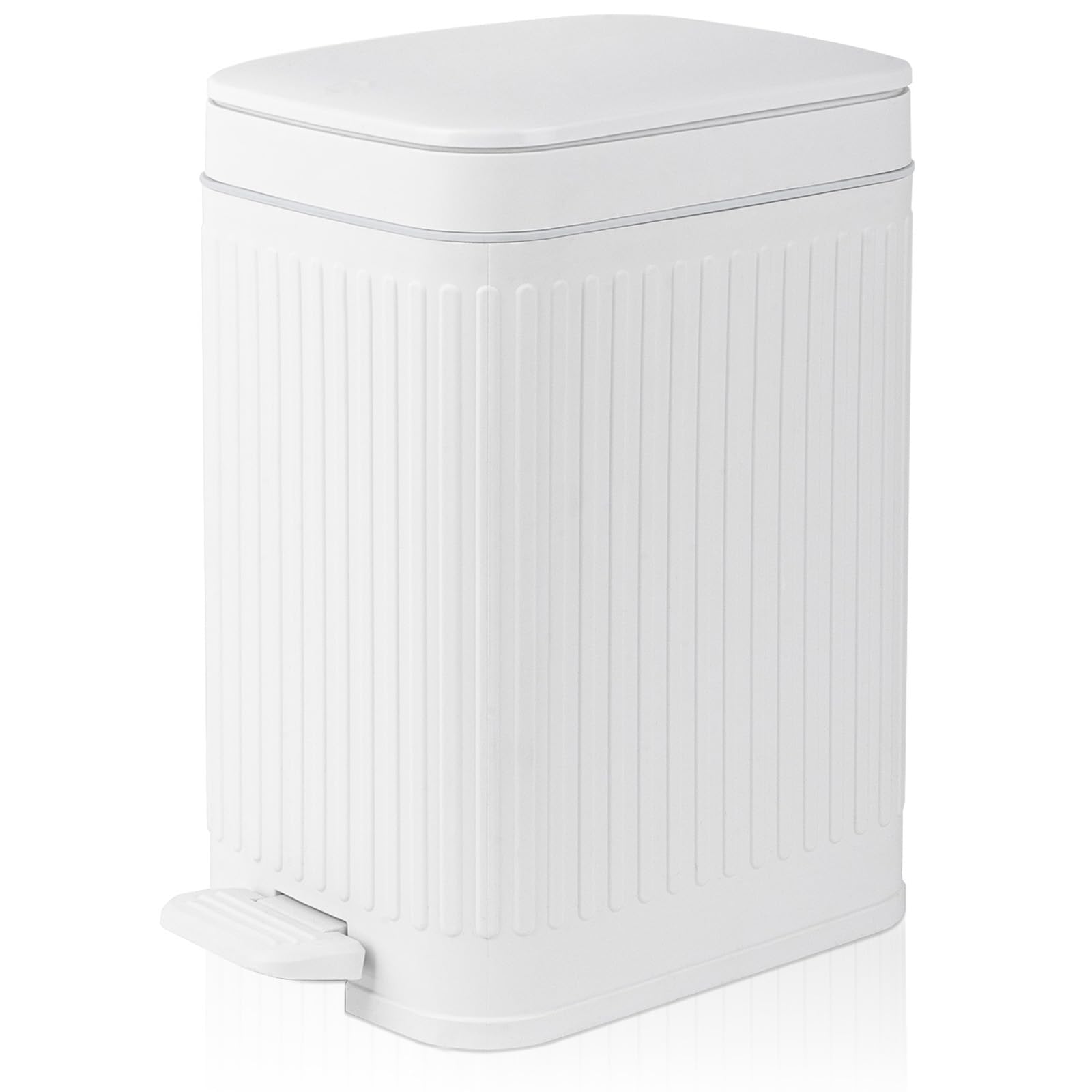 Small Bathroom Trash Can with Lid Slim Soft Close Garbage Can Step Wastebasket Container Trash Bin for Office Bedroom Kitchen Living Room (1.9 Gallon White)