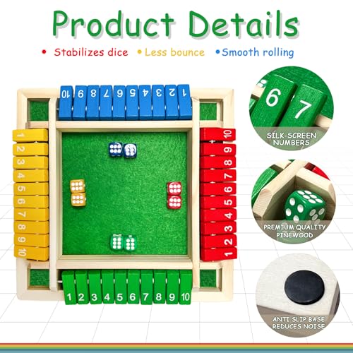 Shut The Box Game juego de dados de madera para 4 jugadores miniatura 4