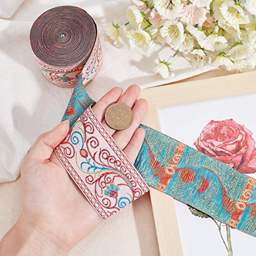 GORGECRAFT 7.65 Yard Embroidered Jacquard Ribbon 2" Width Vintage Embroidered Ribbon Floral Woven Trim Fabric for Embellishment Craft Supplies Pink - Image 3