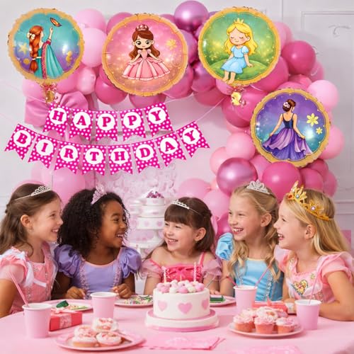 Image of Rozi Decoration Pink Happy Birthday Decoration Kit Pack of 49 | Birthday Banner with Round Foil Balloons and Pink Latex Balloons for Kids Birthday Party Decoration