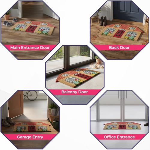 Image of HOKIPO 40x70 cm Natural Coir Door Mat for Entrance, House Shape Design, Story Book Home (IN-1052)