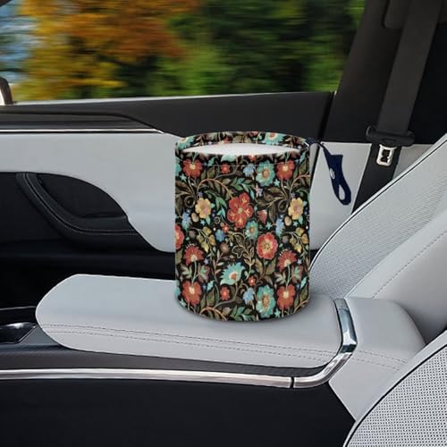 Image of Vintage Flower Car Trash Can Collapsible Portable Car Garbage Bin for Car Front Seat, Back Seat, Floor, Headrest Rubbish Bin Women's Car Accessories