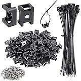 XHF 100 Pcs Cable Zip Tie Saddle Type Mounts Base with 100 Pcs 8" Cable Ties and 100 Pcs Tapping Screw, Wire Cable Clips Organizer Holders Clamps Black
