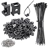 XHF 100 Pcs Cable Zip Tie Saddle Type Mounts Base with 100 Pcs 8' Cable Ties and 100 Pcs Tapping Screw, Wire Cable Clips Organizer Holders Clamps Black