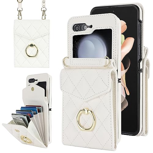 XIMAND for Samsung Galaxy Z Flip 6 Wallet Phone Case with Ring and Adjustable Crossbody Strap, Stylish and Muti-funtional Accord