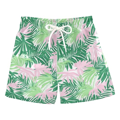 Wudan Palm Tree Green Pink Boys Swimsuit Quick Dry Boys Boardshorts Kids Swimwears Birthday Presents 2T