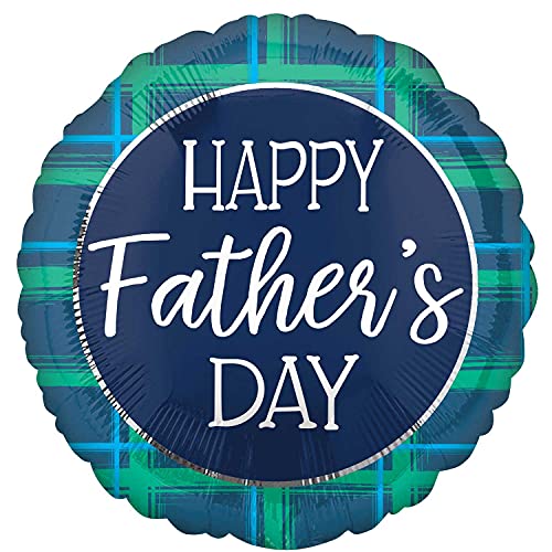 amscan 4429901 - Round Shape "HAPPY Father's DAY" Checks Foil Party Balloon, Multicoloured, Large
