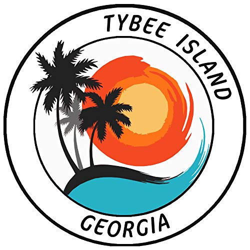 Tybee Island, Georgia Tropical Scene Decorative Car Truck Window Sticker Decal Vinyl Die-Cut Badge Emblem Vacation Souvenir Travel Gear Ocean Island Beach