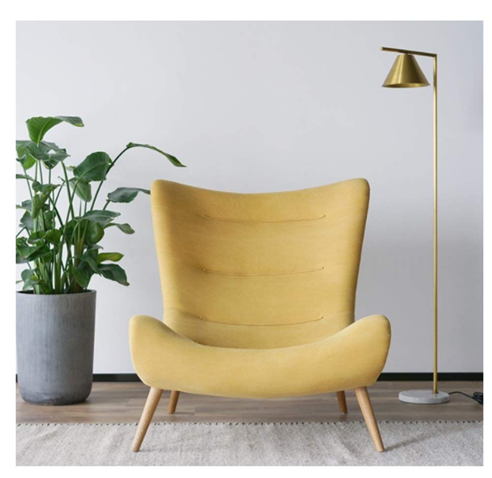 Luyiyi Single Leisure Sofa Solid Wood Comfortable Lazy Chair Living Room Bedroom Office Creative Simple Recliner without Footstool 92×100cm (Color : Yellow)