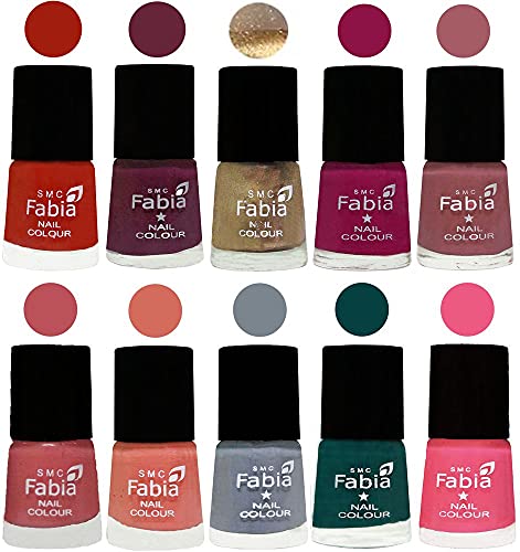 Image of SMC Fabia ALL IN ONE (PACK OF 10), Long Lasting Glossy Nail Polish, 6 ml Each, All Vibrant Colours,01868