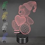 Lieblingsmensch Personalisiertes LED Nachtlicht mit Gravur | Teddy mit Mütze | Acryl-Lampe mit Wunschgravur - Dekolampe zur Hochzeit, Verlobung & Jahrestag | Farbwechsel & Fernbedienung