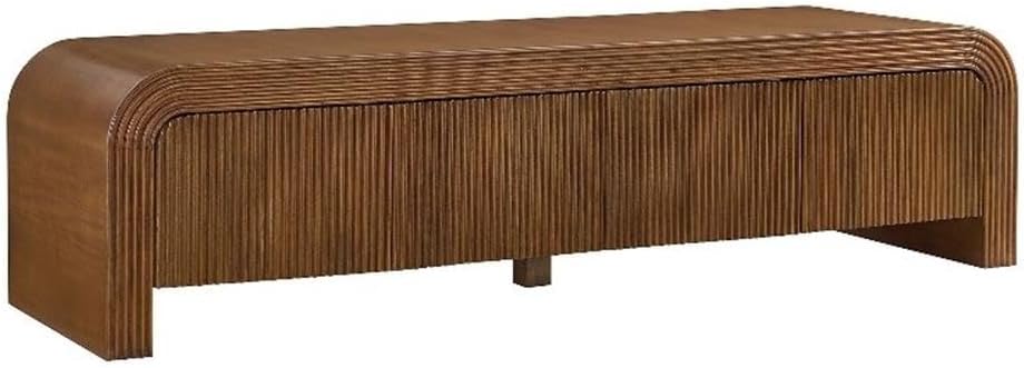 Modway Waterflute 68 Inch Modern Fluted TV Stand in Walnut – Low-Profile Entertainment Console with Adjustable Shelves – Wood Media Cabinet with Cable Management for Living Room