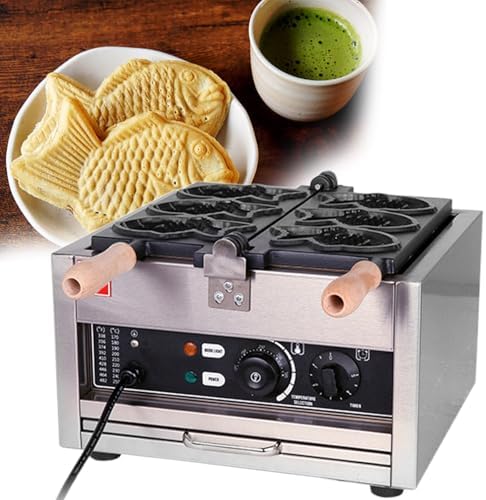 Professional Taiyaki Fish Waffle Maker - Non-Stick Electric Japanese Fish Cone Machine, Stainless Steel, Includes 3 Taiyaki Molds for Perfect Waffles, Ideal for Home and Commercial Use.