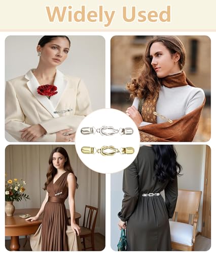 Image of 2pcs Cardigan Clip for Women Set, Cinch Clip, Shirt Clips Women, Classic Style, Silver and Gold,for Fixed cardigan and shawl with formal occasions