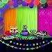 Mega-L Glow in The Dark Party Supplies, 3 Pack Neon Party Decorations 9.9 x 6.6 ft Fluorescent Tinsel Foil Fringe Curtains, Neon Backdrop Streamer for Birthday, Weeding, New Years Eve Party Supplies