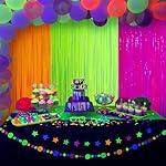 Mega-L Glow in The Dark Party Supplies, 3 Pack Neon Party Decorations 9.9 x 6.6 ft Fluorescent Tinsel Foil Fringe Curtains, Neon Backdrop Streamer for Birthday, Weeding, New Years Eve Party Supplies - Image 5