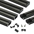 Muzata 6Pack 3.3FT/1M LED Channel Black Aluminum U Shape LED Strip Channel with Transparent Smoky Black Cover Easy Installation U1SW BB 1M