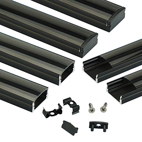 Muzata 6Pack 3.3FT/1M LED Channel Black Aluminum U Shape LED Strip Channel with Transparent Smoky...