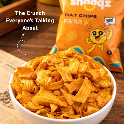 Image of Snaaqz Oat Chips Peri Peri Flavour | Crunchy & Spicy Baked Snack | Palm Oil Free | Vegetarian Healthy Snack Chips (Pack of 3)