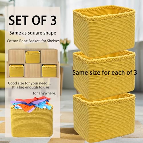 Image of COMFY-HOMI 3PACK Cotton Rope Square Basket with Handles for Shelves| Storage|Baby Basket for GIF|Shoe Basket for Organizing|New13.5 inch x 11 inch x 9.5 inch for Living Room