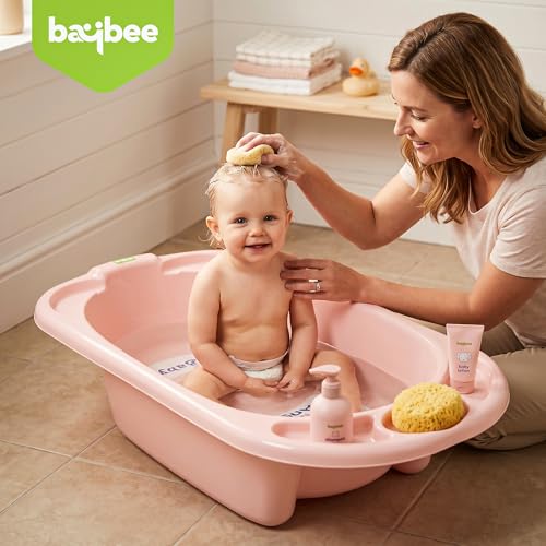 Image of Baybee Lullie Baby Bath Tub for Kids with Anti-Slip Base & Easy Drain | Babies Bathtub with Built-in Soap & Accessory Holder | Spacious Baby Bath Tub for 0-5 Years Boys Girls (Pink)