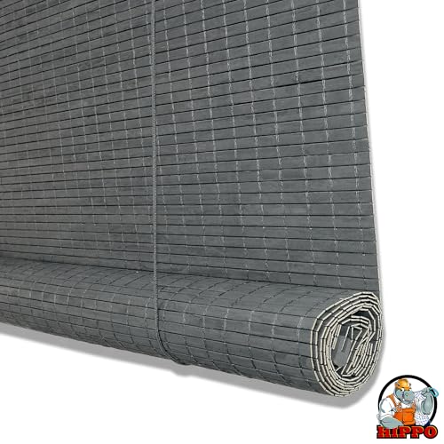 Image of HIPPO Bamboo Curtains - W-3 FT X H-5 FT Rope Mechanism Roll Up Down Indoor Bamboo Shade for Sun & Dust Protection for Home Window, Balcony, Restaurant, Hotel, Resort (Grey)