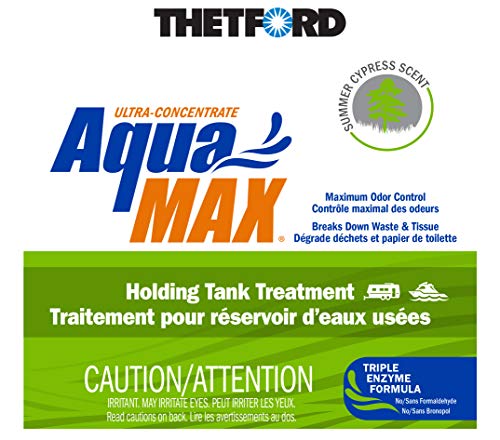 Image of Thetford AquaMAX Summer Cypress Scent RV Holding Tank Treatment, Formaldehyde Free, Waste Digester, Septic Tank Safe, 5 Gallon Bottle (96754)
