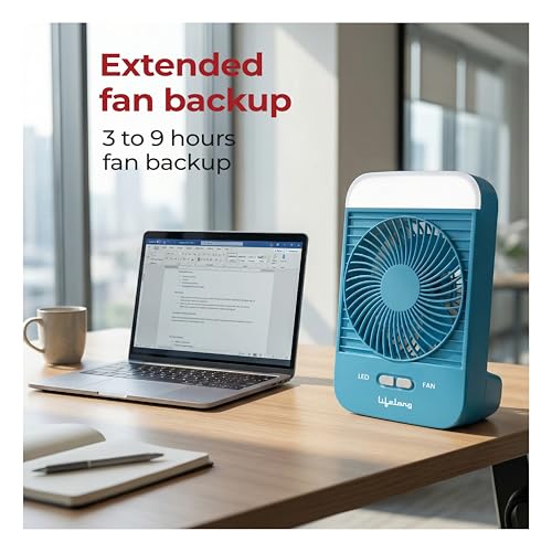 Image of Lifelong Portable Mini Fan with LED Light | 3 Speed Settings, 2800 RPM | Built-In LED Light with 3 Light Modes | 5W BLDC Motor, 2000mAh Battery | Type-C Rechargeable | Compact & Travel-Friendly (Blue)