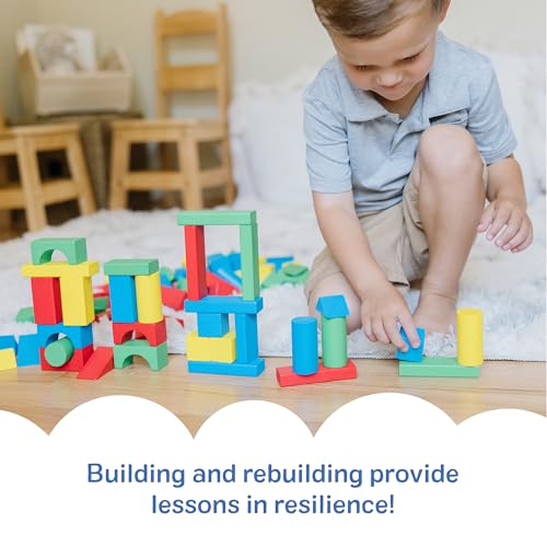 Image of Melissa & Doug Wooden Building Blocks, 100-Piece Set of Sorting & Stacking Toys in 4 Colors and 9 Shapes, Classic Toddler Toys for Girls & Boys Ages 2+ - FSC Certified (Pack of 6)