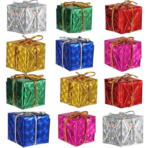 12 Pcs Miniature Gift BoxesSmall Gift Boxes Hanging Decorations Ornaments Party FavorsChristmas Shiny Mini Boxes Ornaments