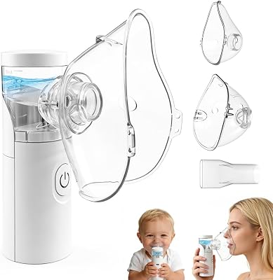 Nebulizador bebe & adultos, Nebulizador portatil para uso doméstico con 2 mascarillas y boquilla, nebulizador niños y adultos apto para uso doméstico y viajes（Blanco）