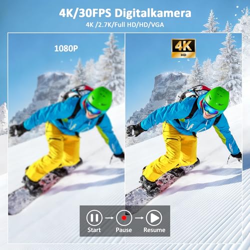 Digitalkamera 4K 48MP Kompakte Kamera Fotokamera mit 3-Zoll 180° Flip-Bildschirm, AutoFokus, 16X Digitalzoom, Anti-Shake für Vlogging und Reiseaufnahmen – Bild 3