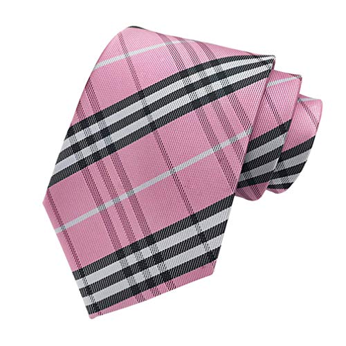 MENDENG New Classic Striped Pink Black Jacquard Woven Ties Silk Mens Tie Necktie