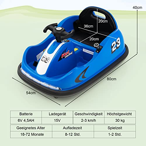 COSTWAY 12V Aufsitz Kinder Autoscooter 360 Grad Spinning & Vorwärts- und Rückwärtsfunktion, Bumper Car mit Lichtern… – Bild 7