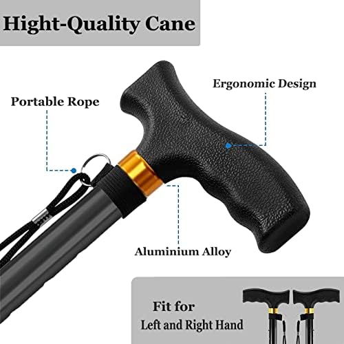 OPEANET Walking Stick Folding Cane Adjustable Canes Portable Foldable Walking Sticks for Men Women Walking Cane Stick for Elderly with Cushion Silicone Base T Handle 33-37 inches Mountaineering Hiking