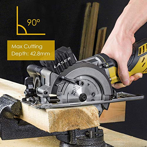 Ginour 4-1/2" Compact Electric Circular Saw Set, 5.8A Circular Saw with Laser Guide, 3 Saw Blades and Scale Ruler Ideal for Wood, Soft Metal, Tile and Plastic Cuts - Thumbnail 5