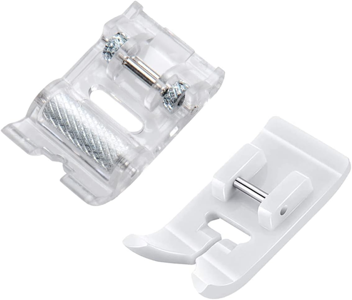2 PCS Roller Presser Foot and Non-Stick Zigzag Teflon Presser Foot - Fits All Low Shank Snap-On Singer, Brother, Babylock, Janome Sewing Machine
