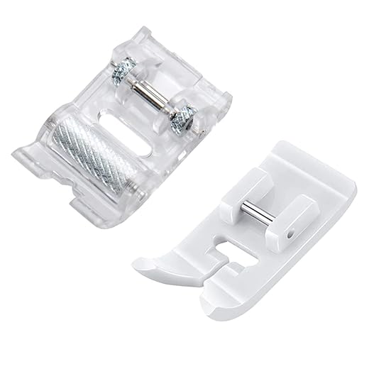 2 PCS Roller Sewing Machine Presser Foot and Non-Stick Zigzag Teflon Sewing Machine Presser Foot - Fits All Low Shank Snap-On Singer, Brother, Babylock, Janome Sewing Machine
