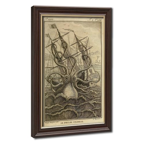 Le Poulpe Colossal 1801 gravure historique sur toile d'art avec cadre suspendu en bois