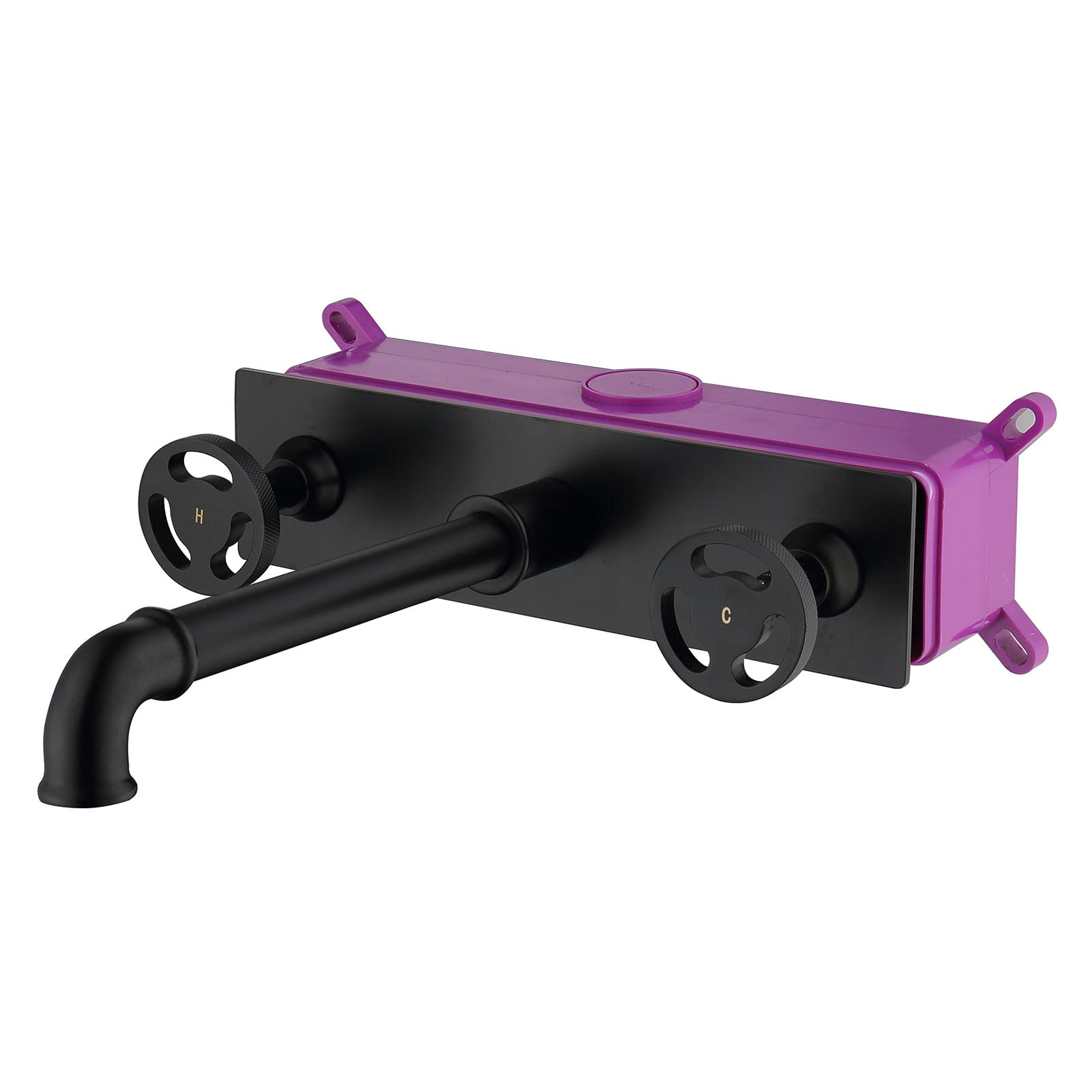 Grifo de baño Industrial montado en la Pared, Grifo de baño de latón con Doble manija, Grifo Mezclador de baño, Grifo para Lavabo de baño, Grifo de Lavabo, Grifo de bañera, Negro Mate