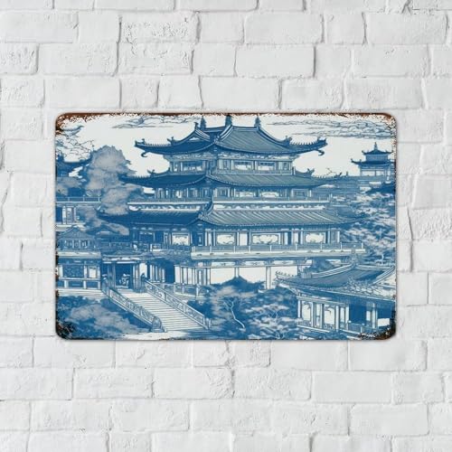 Panneau en métal blanc et bleu Chinoiserie 30x45 cm pour déco murale - 6