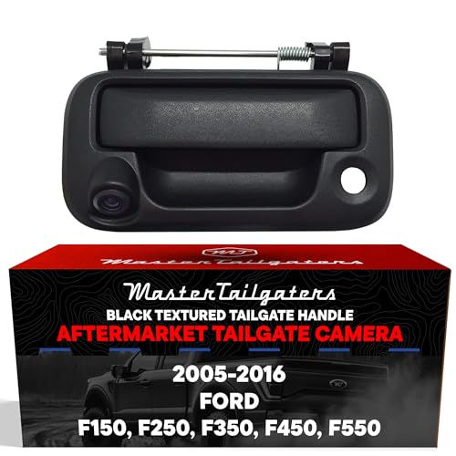Master Tailgaters Black Tailgate Handle with Backup Camera Replacement for Ford F150 F250 F350 F450 F550 (2005-2016) | IP68 Waterproof | Parking Grid Lines Available | Easy to Install